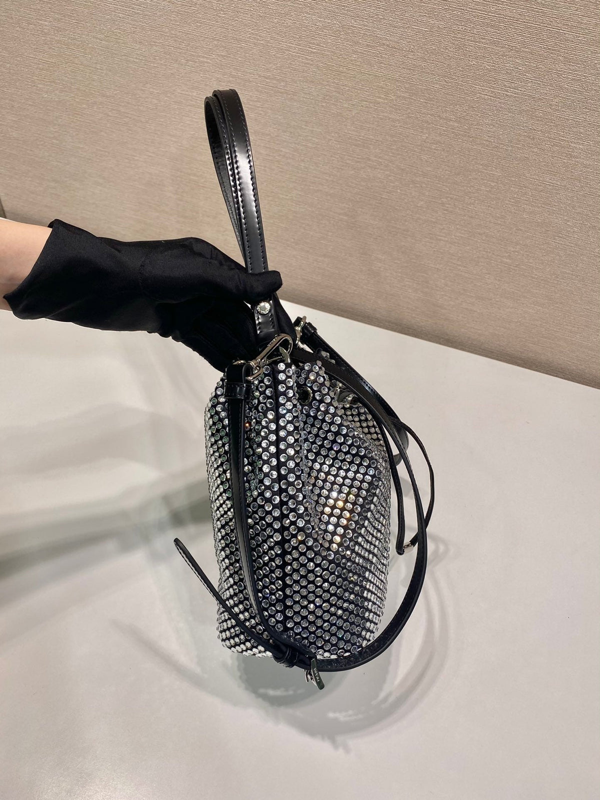 Prada Satin Mini-Bag With Crystals size 16 x 21 x 10 cm