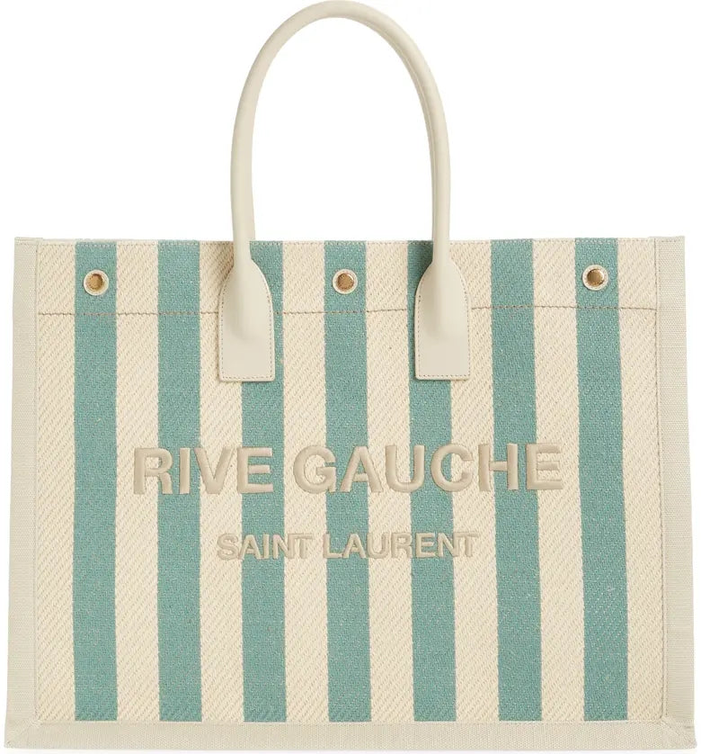 SAINT LAURENT Large Rive Gauche Stripe Canvas Tote