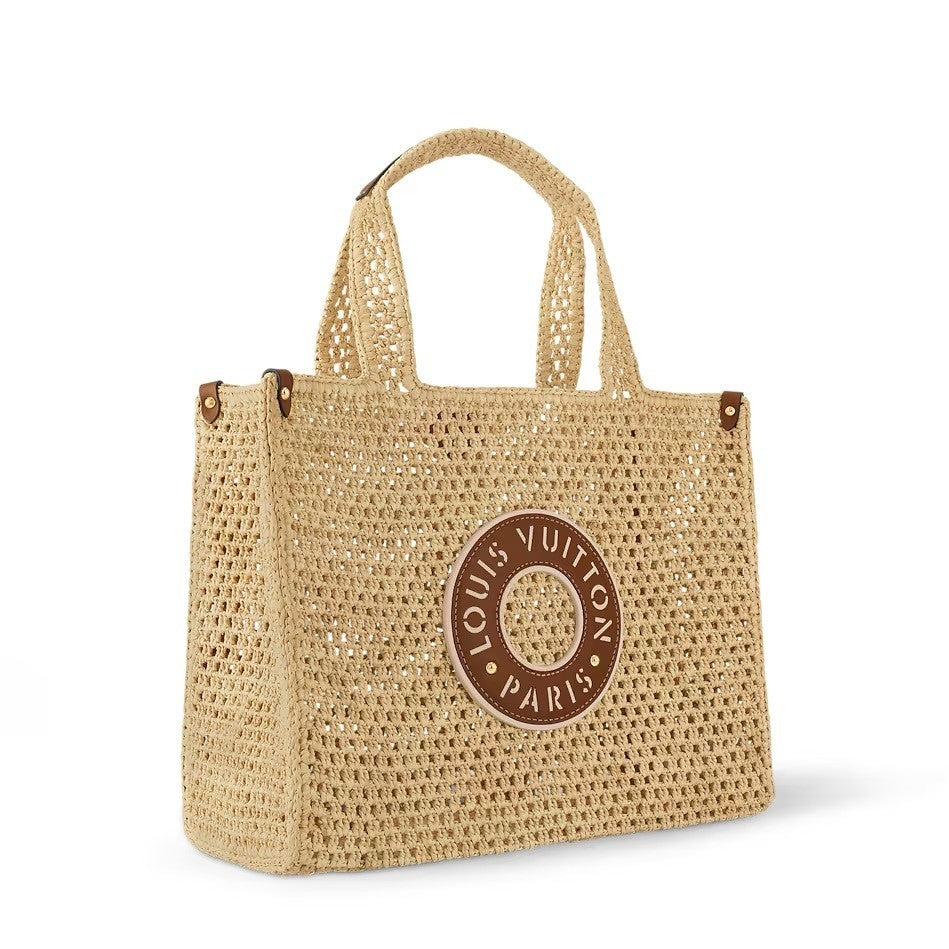 LOUIS VUITTON Raffia Calfskin By The Pool OnTheGo MM Natural 39x15x30cm