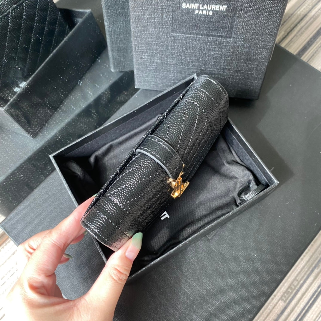 YSL Envelope Purse Black Gold A026KK 13.5cm