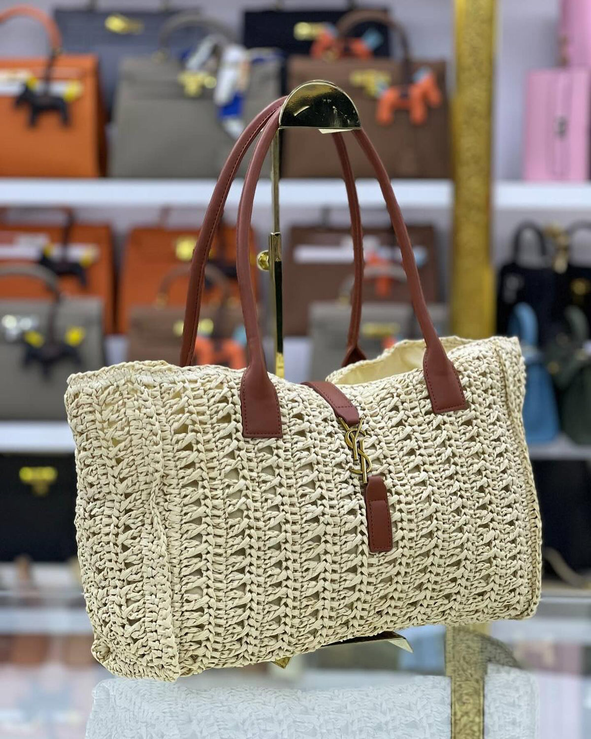 SAINT LAURENT Vegetable basket Hollow grass woven tote bag