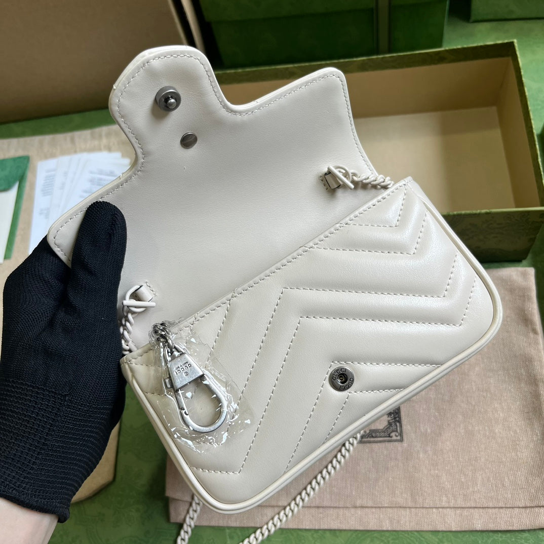 GUCCI GG Marmont Belt Bag In White 476433 Size 16.5x10x4.4 cm