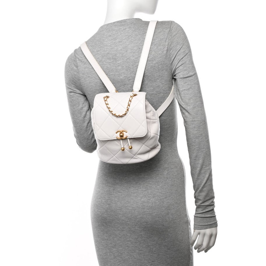 CHANEL Lambskin Quilted Backpack White