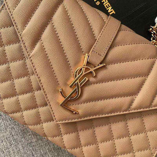 YSL Envelope Medium Beige Grain Leather 24x17.5x6 cm