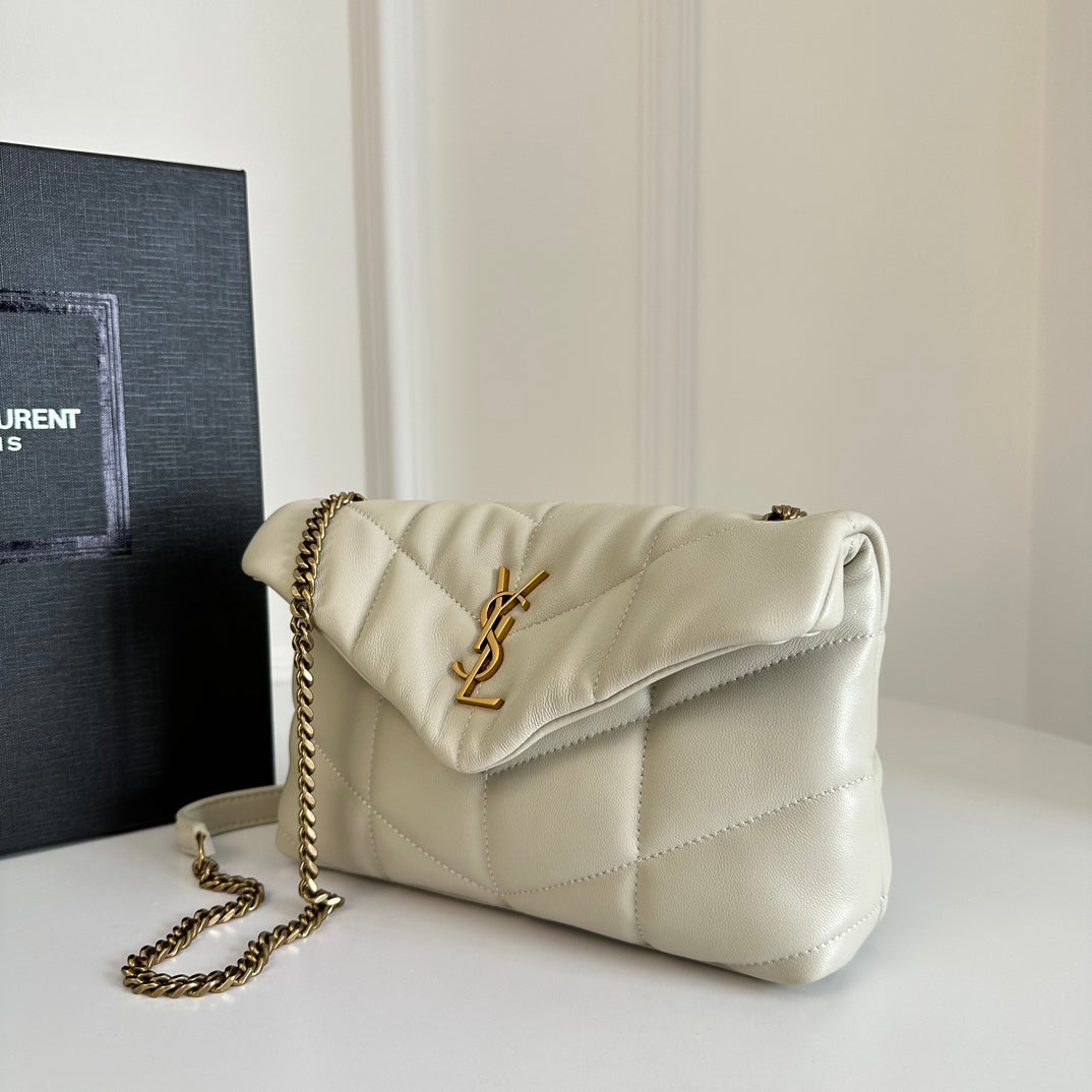 YSL Loulou Puffer Toy Bag In Quilted Lambskin White Size 23x15.5x8.5