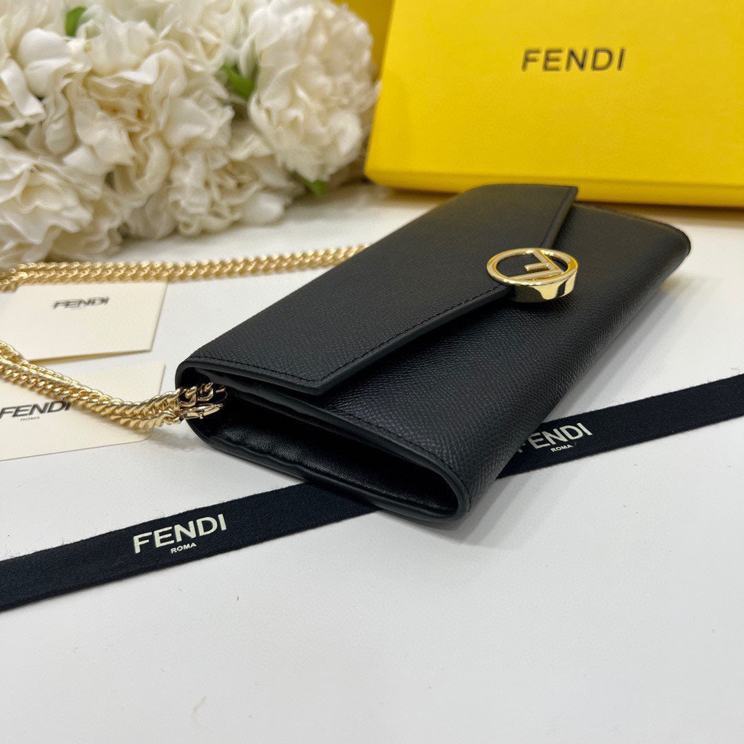 Fendi Chain Wallet Bag Black Trend 19x10.5x3.5cm