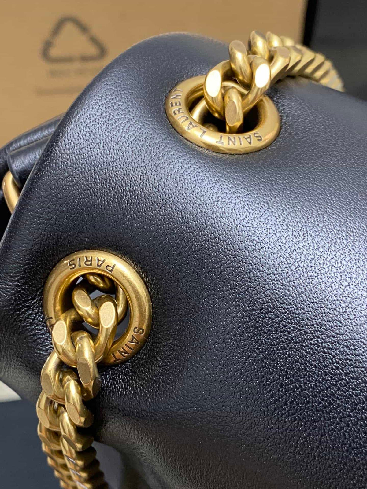 Saint Laurent black lambskin chain handbag