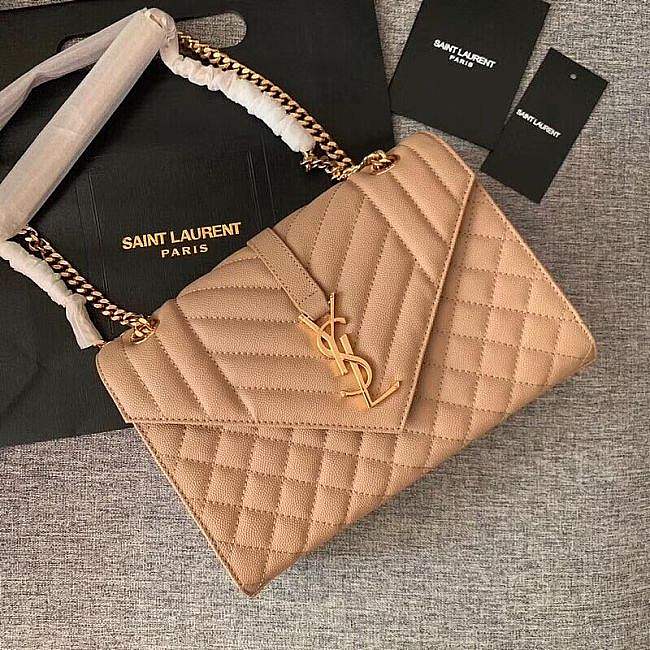 YSL Envelope Medium Beige Grain Leather 24x17.5x6 cm