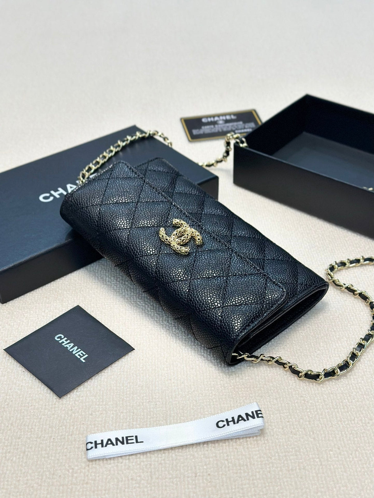 CHANEL Black Wallet Buckle Chain Bag