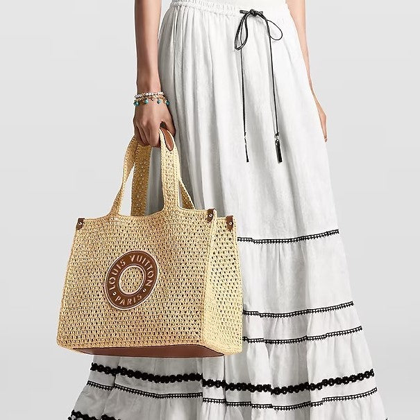 LOUIS VUITTON Raffia Calfskin By The Pool OnTheGo MM Natural 39x15x30cm