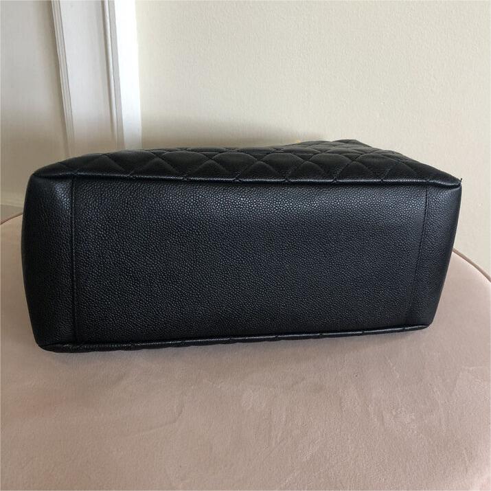 Authentic Chanel CC BlackGold Caviar Quilted Grand Shopping Tote