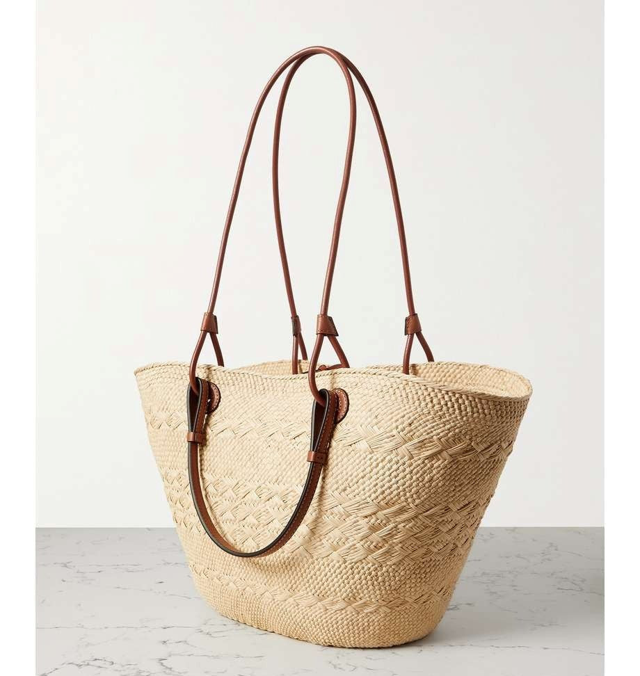 LOEWE + Paula's Ibiza medium leather-trimmed woven raffia tote