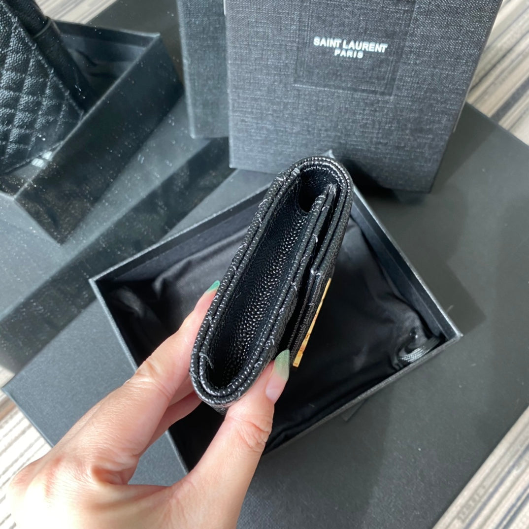 YSL Envelope Purse Black Gold A026KK 13.5cm