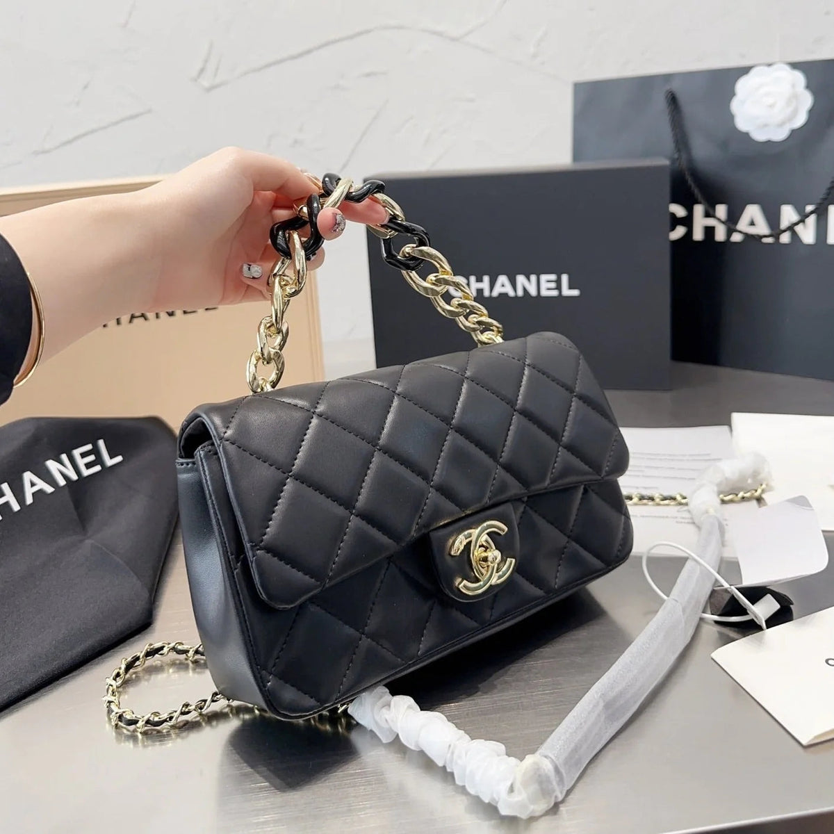 CL lambskin textured diamond embroidery bag