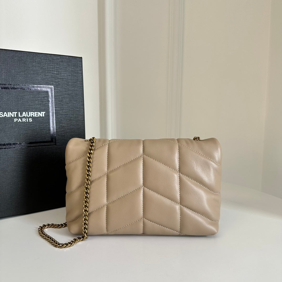 YSL Loulou Puffer Toy Bag In Quilted Lambskin Beige Size 23x15.5x8.5