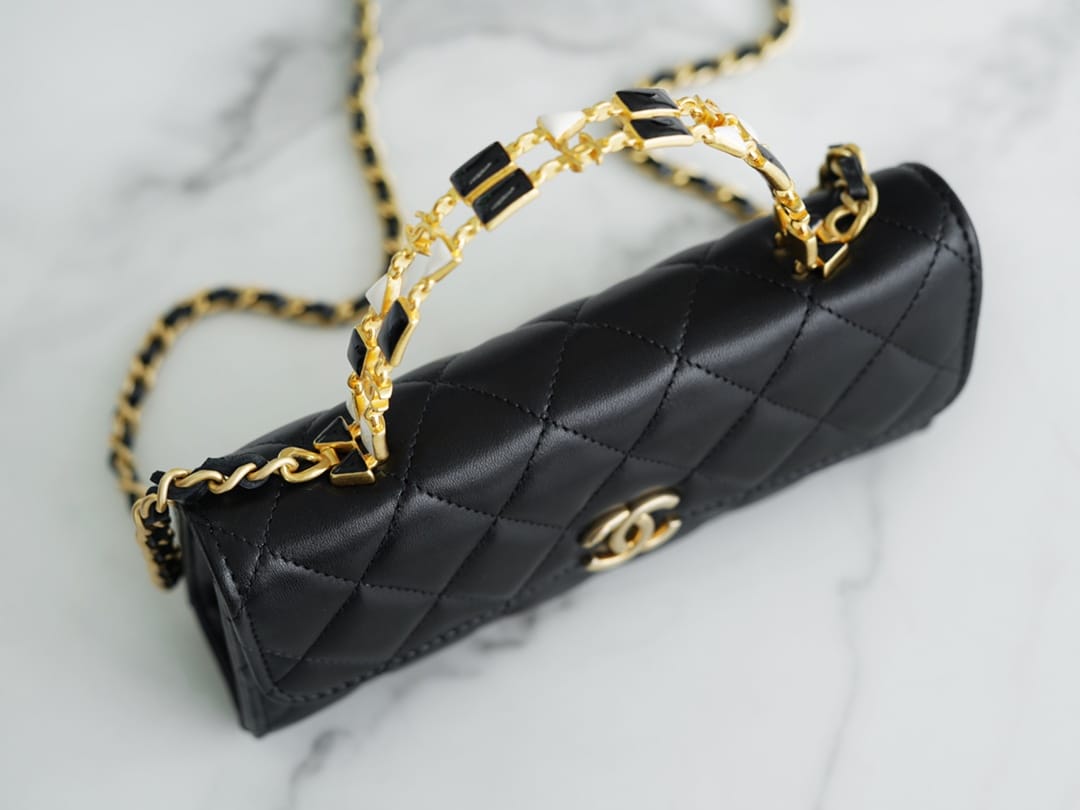 Authentic CHANEL 22B Kelly large black chain bag with enamel buckle AP2946 10×18×4.5cm