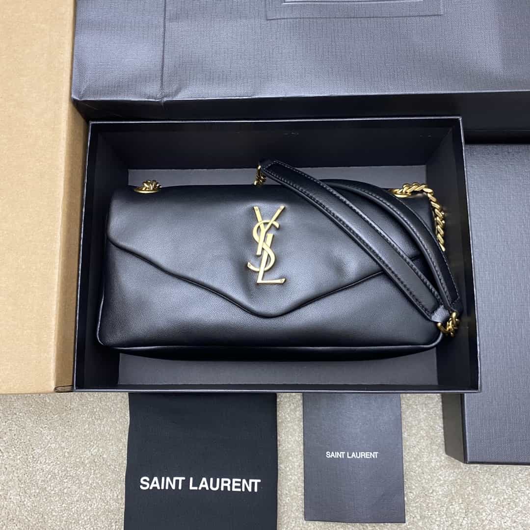 Saint Laurent black lambskin chain handbag