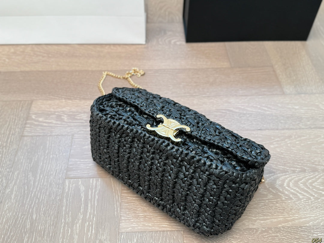Celine Straw Chain Crossbody Bag 25x14cm