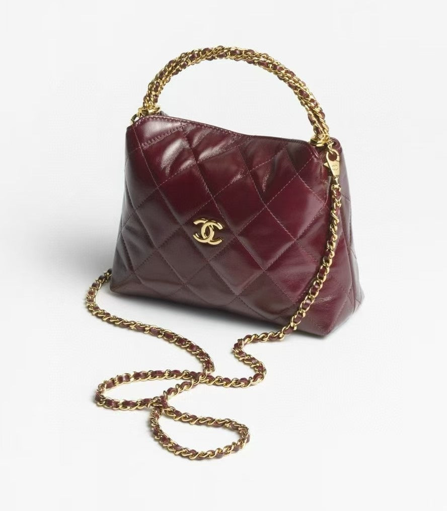 CHANEL CC 24b twist chain handle hobo lunch box bag 14×18.5×7cm
