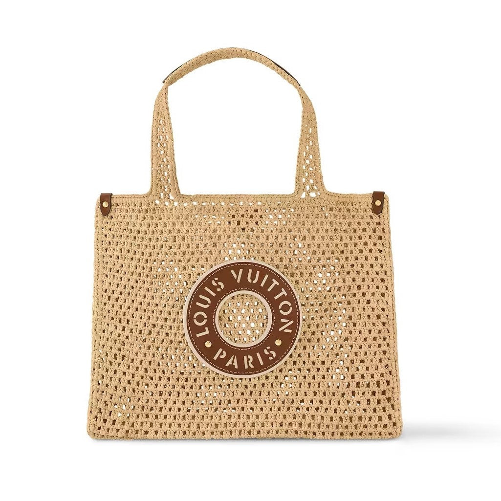 LOUIS VUITTON Raffia Calfskin By The Pool OnTheGo MM Natural 39x15x30cm
