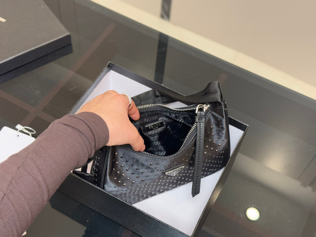Prada Hobo Nylon Tote Bag Black