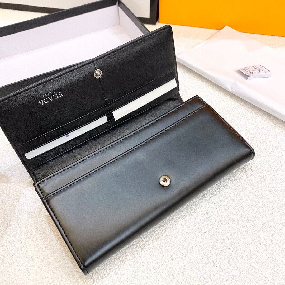 Prada Purse Black Long Wallet Leather Bag Size 19x10cm