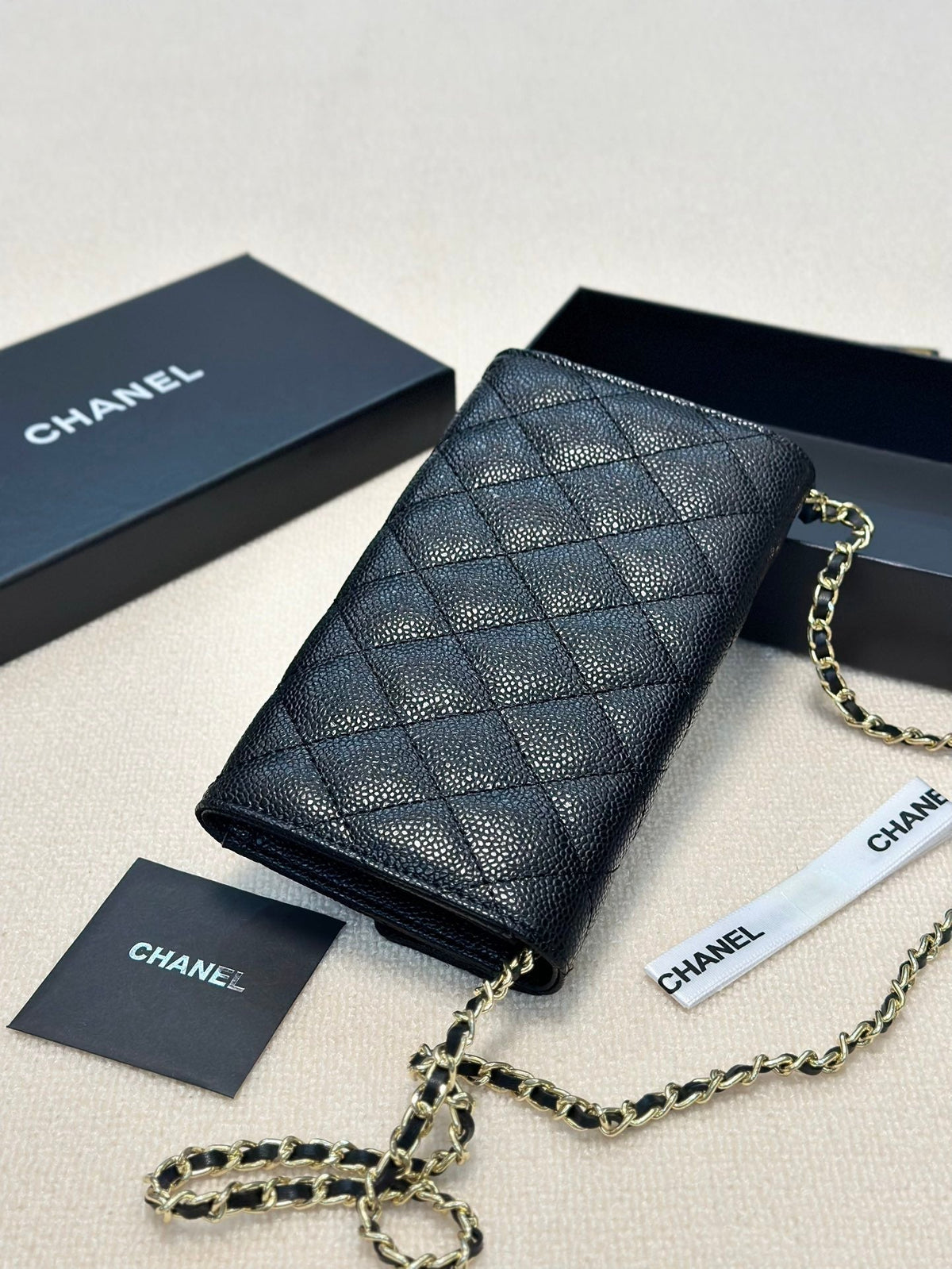 CHANEL Black Wallet Buckle Chain Bag