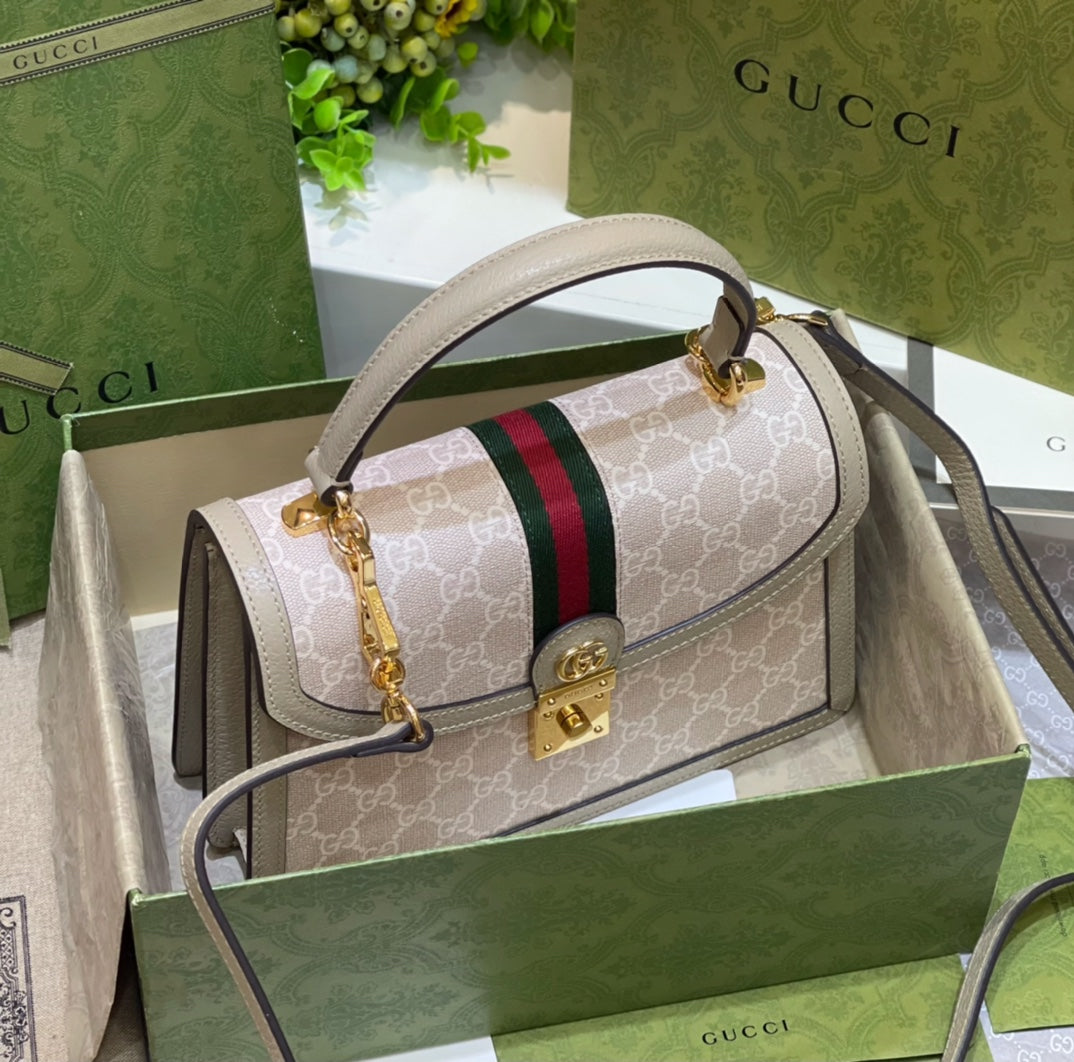 Gucci Ophidia Top Handle Grey Eggshell Bag 25 x 18 x 6 cm