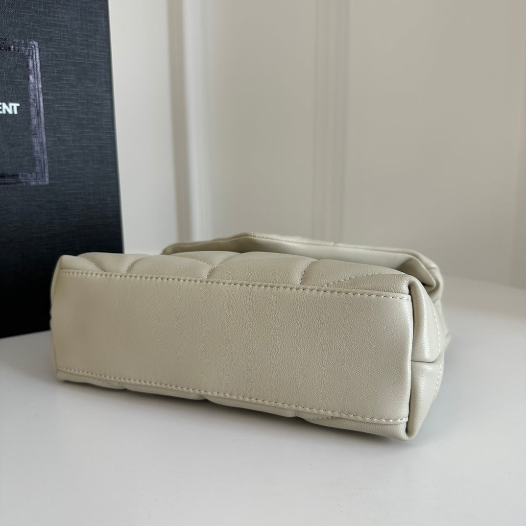 YSL Loulou Puffer Toy Bag In Quilted Lambskin White Size 23x15.5x8.5