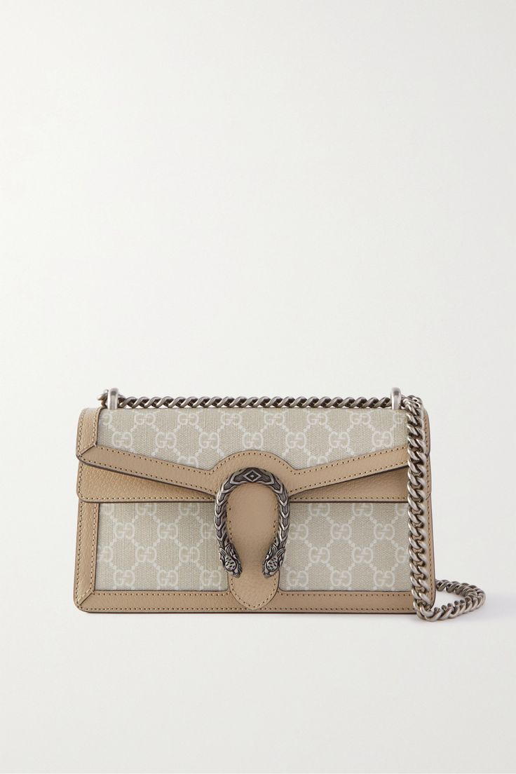Gucci - Dionysus Small Leather-trimmed Coated-canvas Shoulder Bag - Neutrals