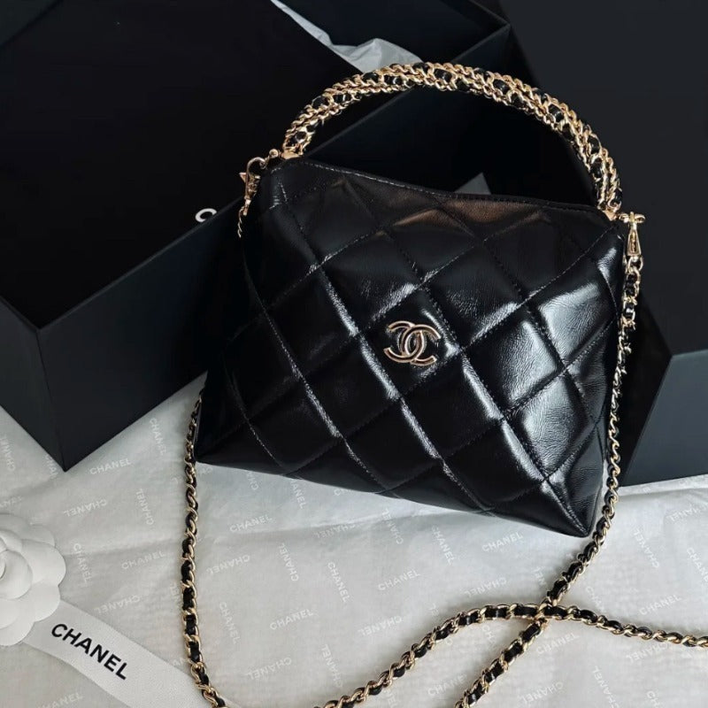 CHANEL CC 24b twist chain handle hobo lunch box bag 14×18.5×7cm