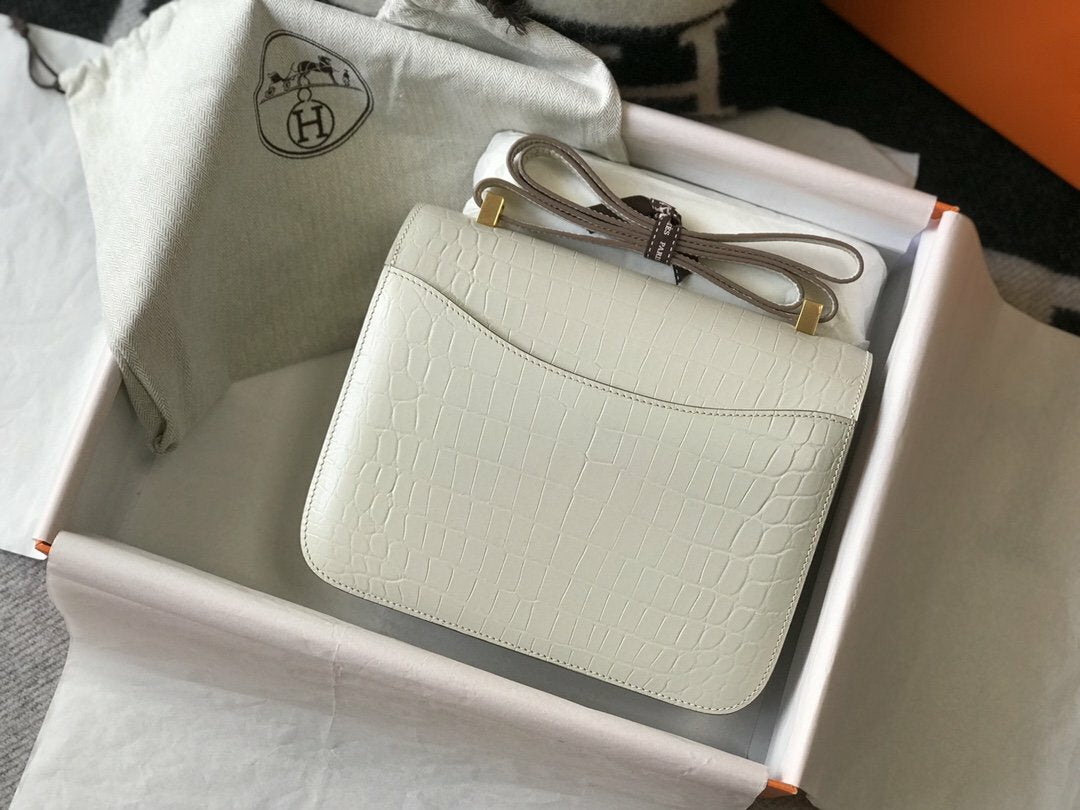 HMS Constance 23 Pattern Crocodile White Handbag