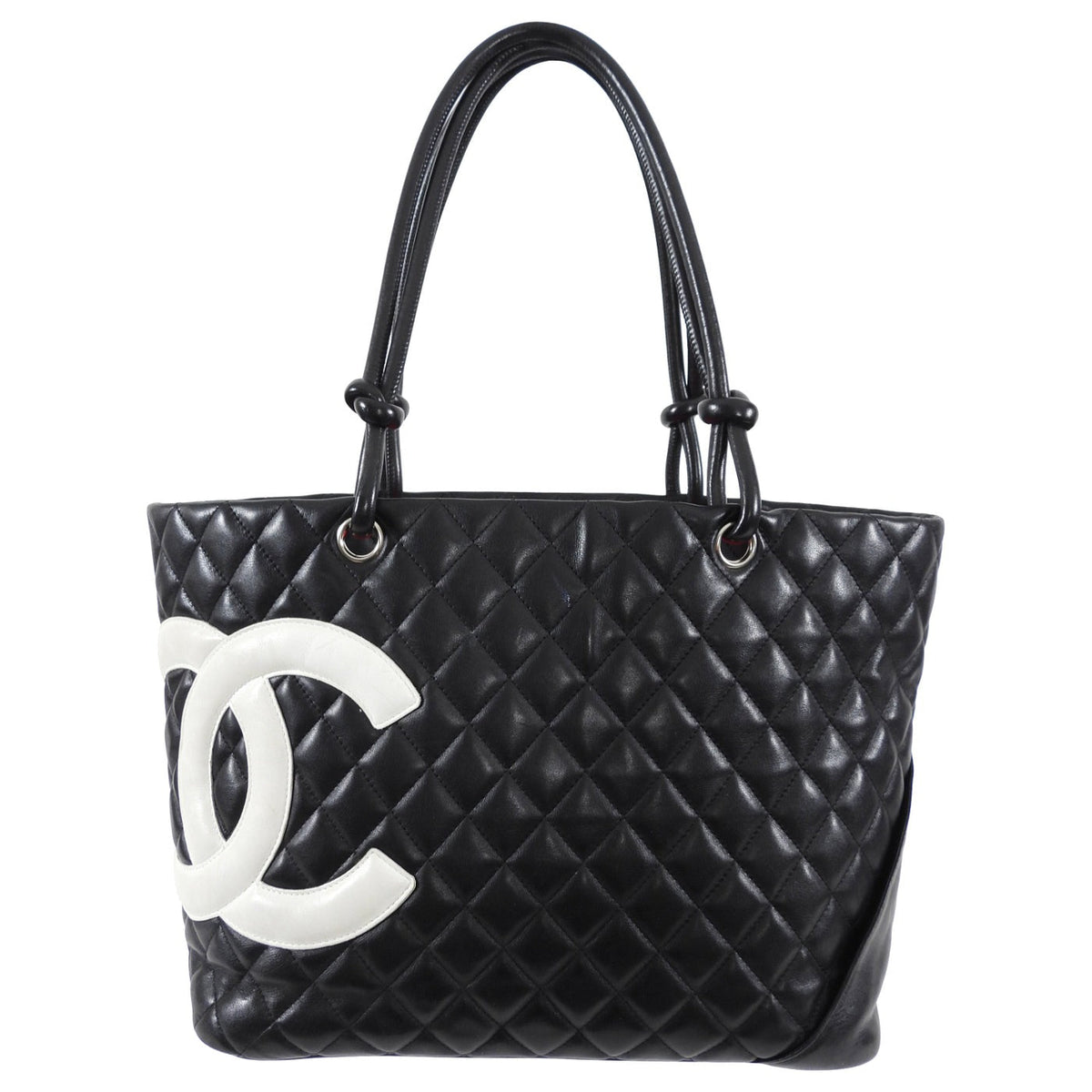 CHANEL Quilted Cambon Black and White CC Tote Bag 34x25x15cm