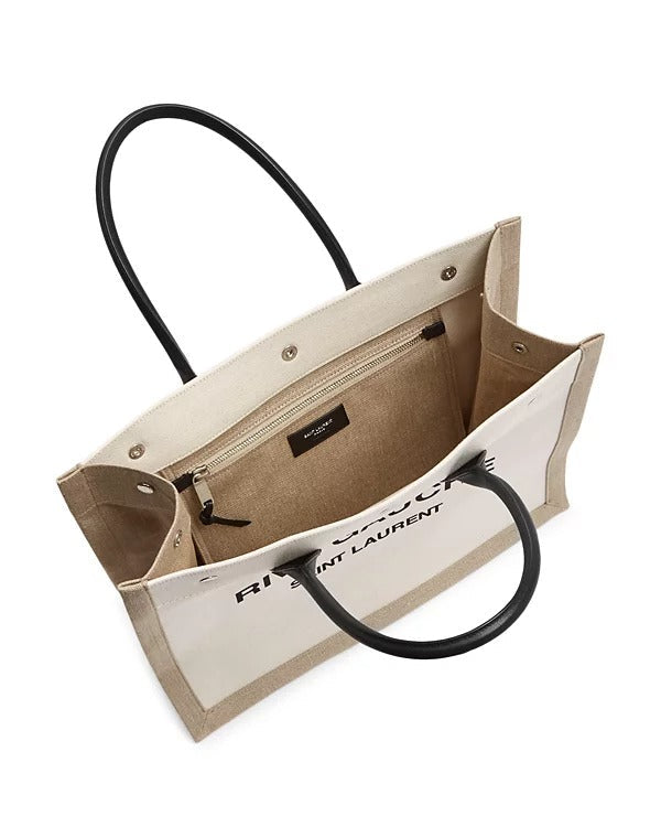 Saint Laurent Paris Rive Gauche Canvas Tote Bag Cotton NOIR ET BLANC 18.8 X 14.1 X 6.2 IN