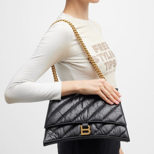 BALENCIAGA Crush Medium Chain Bag Quilted 12,2 x 7,8 x 2,7 in