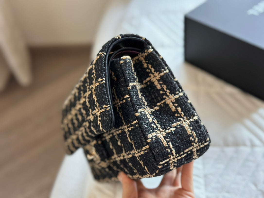CHANEL Black and Beige Tweed 19 Flap Small Mixed Hardware 10.0 x 6.5 x 3.75 in