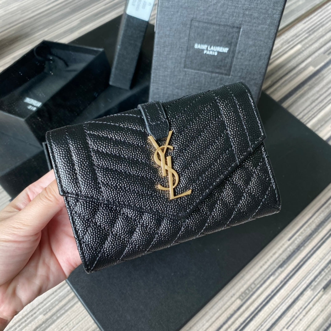 YSL Envelope Purse Black Gold A026KK 13.5cm