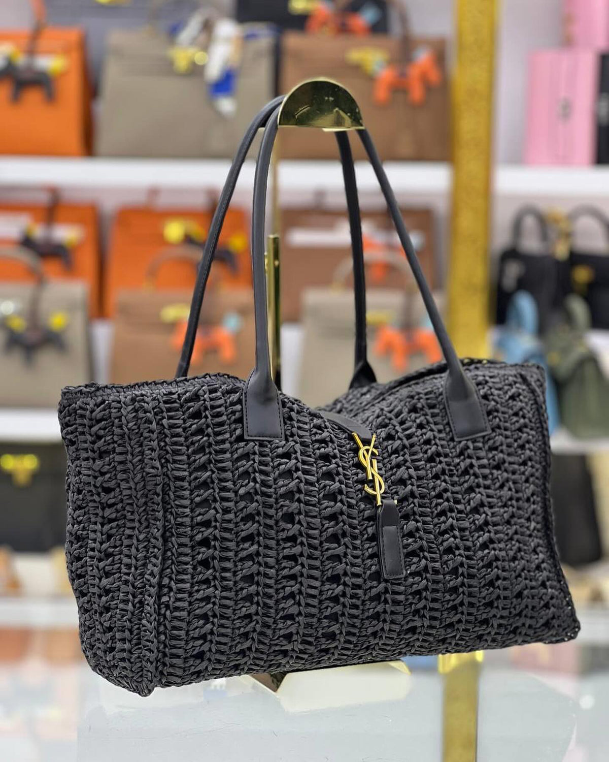 SAINT LAURENT Vegetable basket Hollow grass woven tote bag