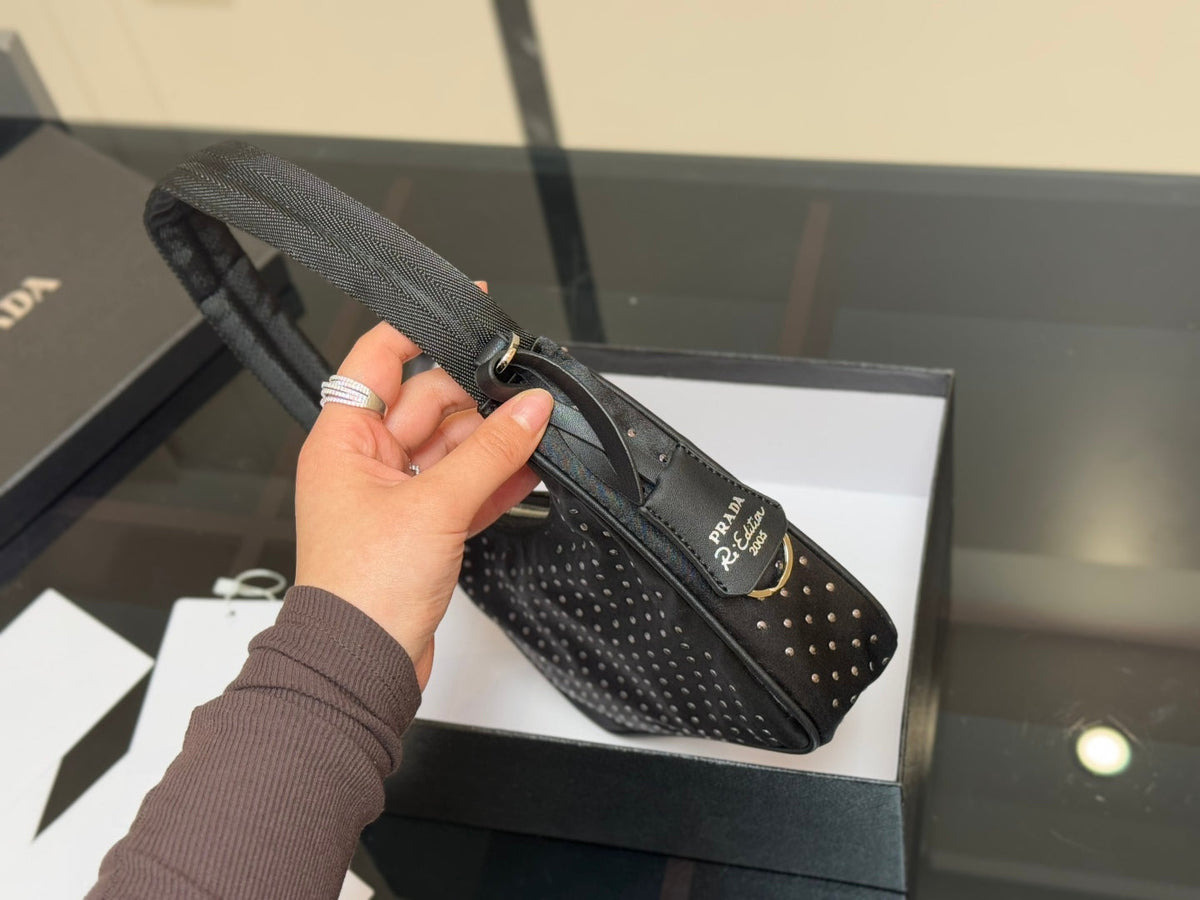 Prada Hobo Nylon Tote Bag Black