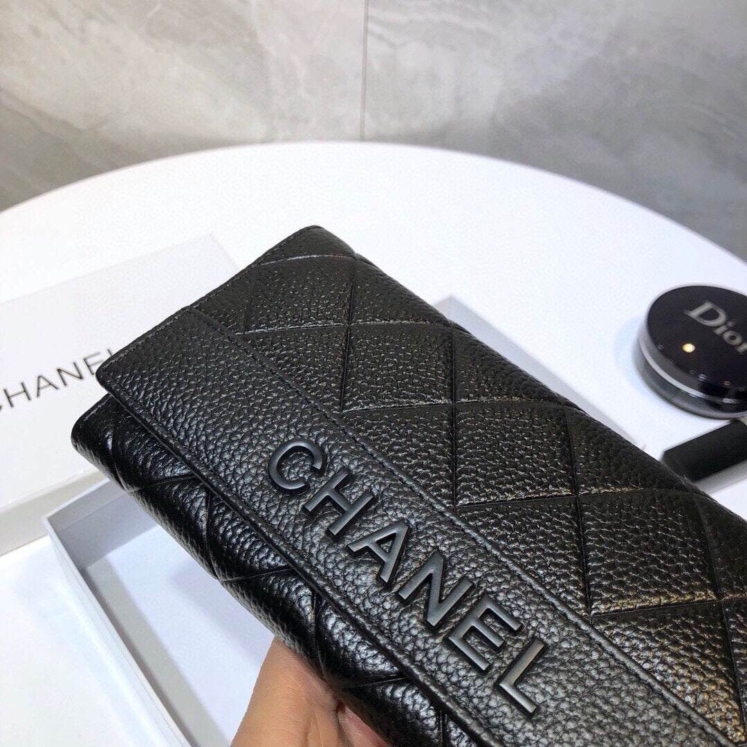 CHANEL Premium Leather Trendy Long Wallet Black 19x10cm