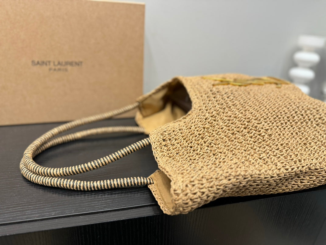 SAINT LAURENT YSL Retro Elegant Tote Bag Straw 43x39cm