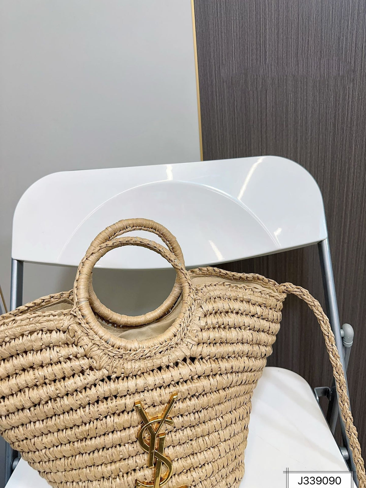 YSL SAINT LAURENT Raffia Woven Tote Bag For Summer Vacation Beach 30x20cm