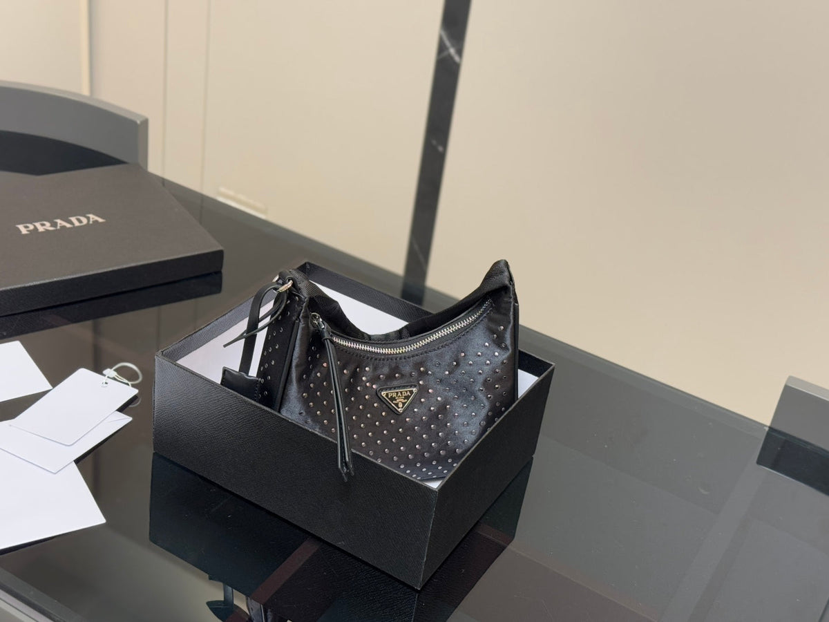 Prada Hobo Nylon Tote Bag Black
