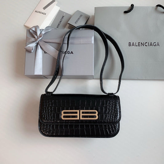Balenciaga Gossip Small Bag Crocodile Embossed in Black Gold Hardware  23 x 12.4 x 10.4cm