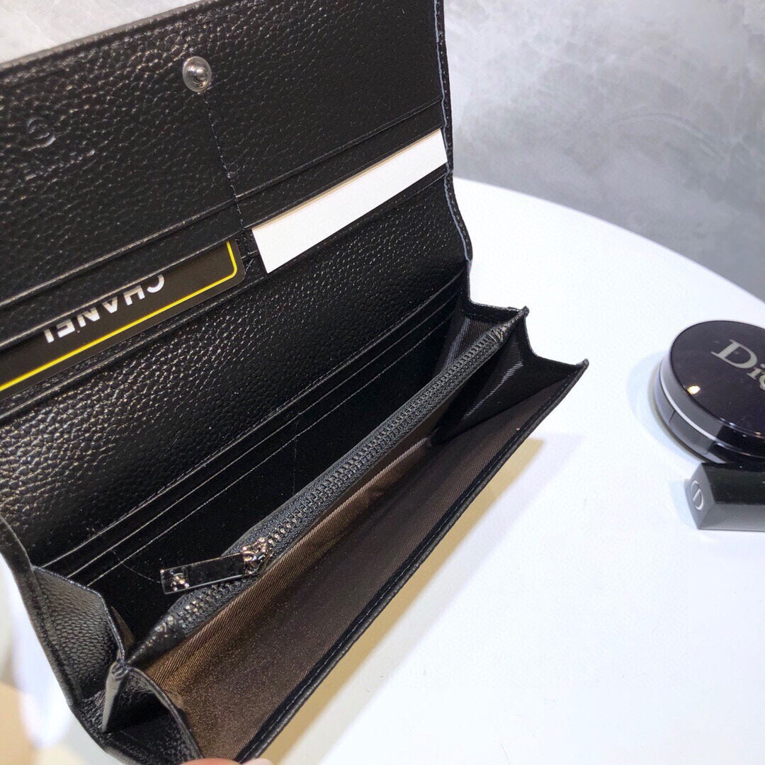 CHANEL Premium Leather Trendy Long Wallet Black 19x10cm