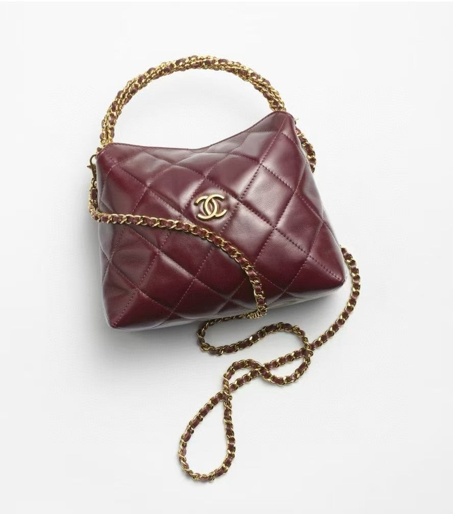 CHANEL CC 24b twist chain handle hobo lunch box bag 14×18.5×7cm