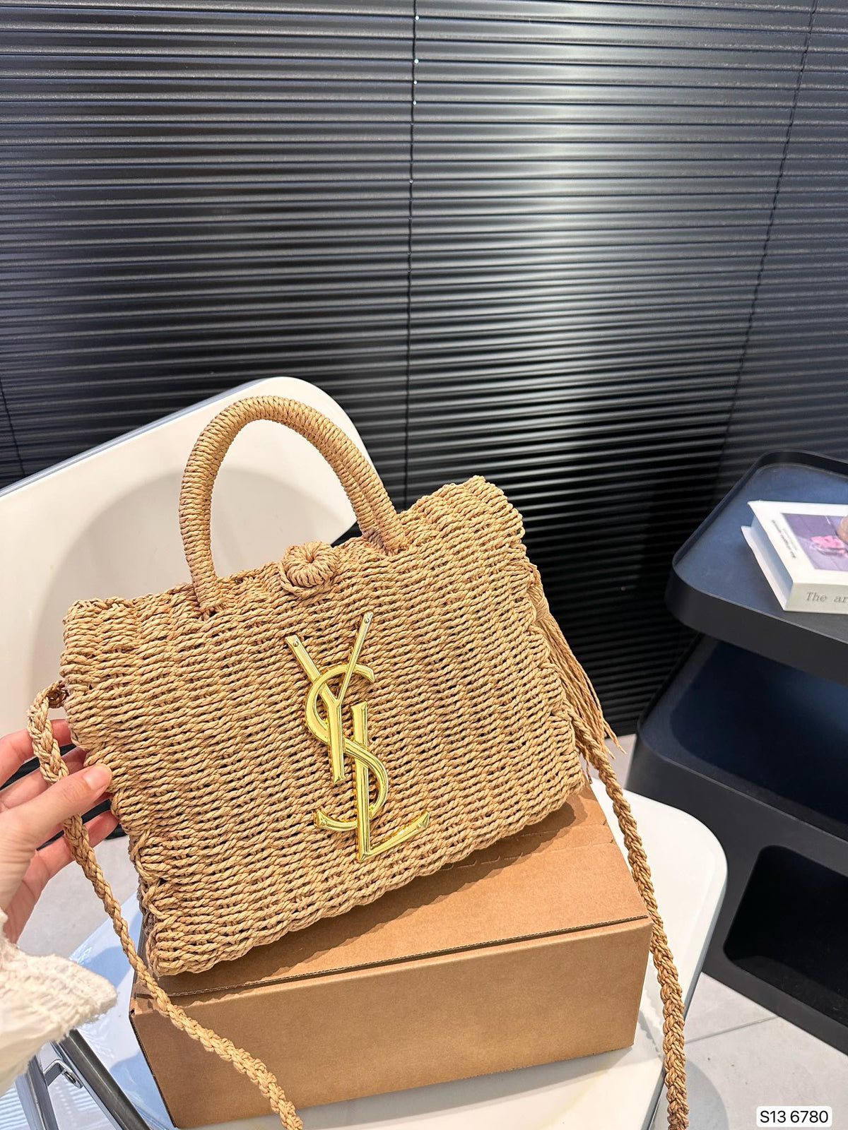 SAINT LAURENT YSL Vacation Woven Tote Bag 27x18cm