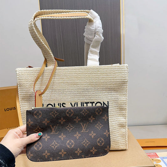 LV Louis Vuitton Raffia Tote Bag NOE PURSE 40x33cm