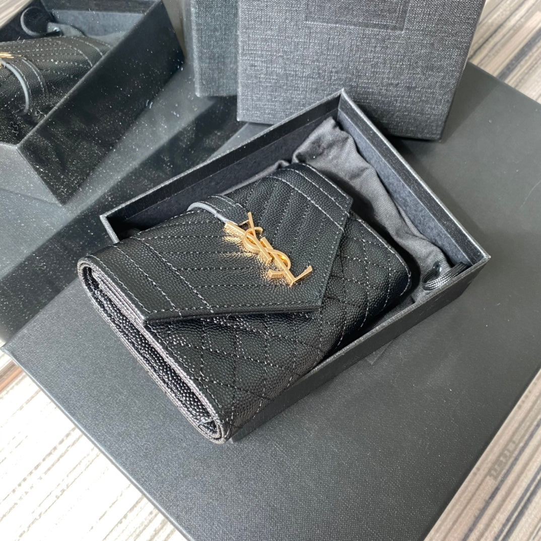 YSL Envelope Purse Black Gold A026KK 13.5cm