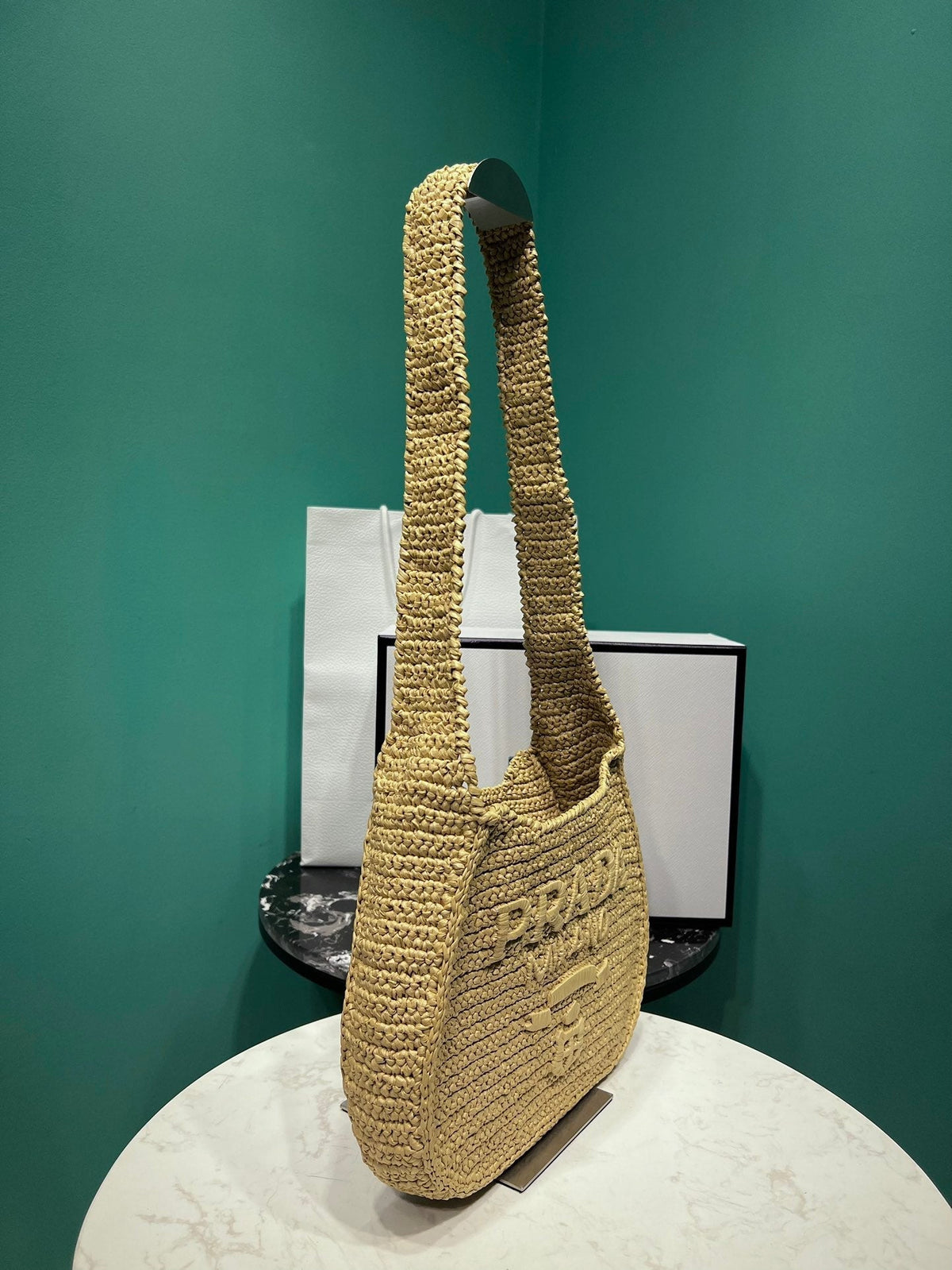 Prada Raffia Round Tote - 30x24x4.5cm
